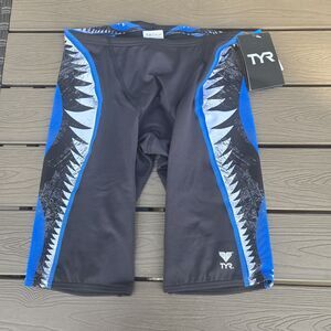 TYR Durafast Elite Swimsuit Shark Bite Men’s Jammer Black/blue Sz 30 NEW